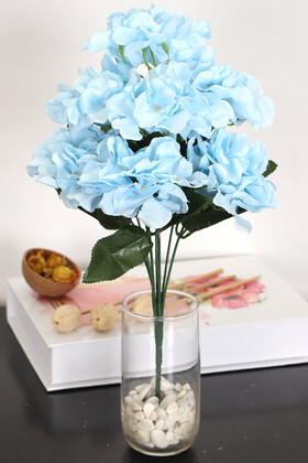 Yapay Çiçek Deposu - Yapay 7 Dallı Ortanca Demeti 35 cm Açık Mavi