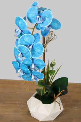 Yapay Çiçek Deposu - Beton Saksıda Yapay Baskılı Islak Orkide 55 cm Mavi