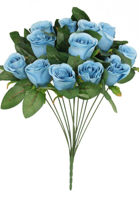 Yapay Çiçek Deposu - Yapay Çiçek Kabarık 12li Gül Buketi Mavi
