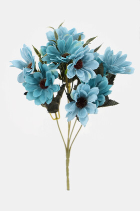 Yapay Çiçek Deposu - Yapay 10lu İri Papatya Demeti 30 cm Mavi