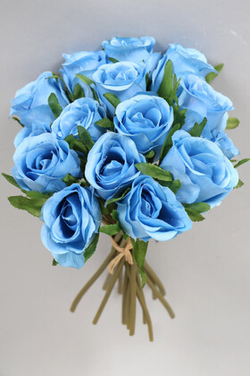 Yapay Çiçek Deposu - Yapay Çiçek 15li Lux Tomur Gül Buketi Mavi