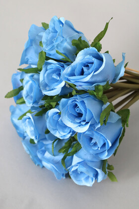 Yapay Çiçek 15li Lux Tomur Gül Buketi Mavi - Thumbnail