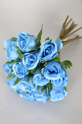 Yapay Çiçek 15li Lux Tomur Gül Buketi Mavi - Thumbnail
