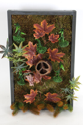 Yapay Çiçek Deposu - Ahşap Panoda Yapay Bitki Duvar Tablo Hazan Serisi 35 cm x 55 cm