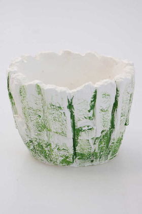 Yapay Çiçek Deposu - Handmade Beton Saksı model-19 Beyaz-Yeşil