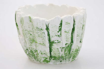 Handmade Beton Saksı model-19 Beyaz-Yeşil - Thumbnail