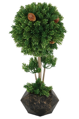 Yapay Çiçek Deposu - Premium Mermer Desenli Saksıda Mini Çam Şimşir Ağaç 50 cm