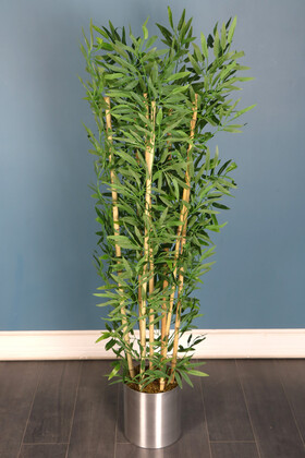 Yapay Çiçek Deposu - Paslanmaz Metal Saksıda Yapay Bambu Ağacı 7 Çubuklu 170 cm