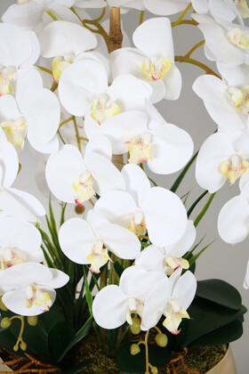 Metal Gold Saksıda Yapay Islak Baskılı Orkide Beyaz Fıstık - Thumbnail
