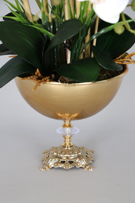 Zamak Ayaklı Metal Gold Saksıda 6 Dal Yapay Orkide Aranjmanı 70 cm - Thumbnail