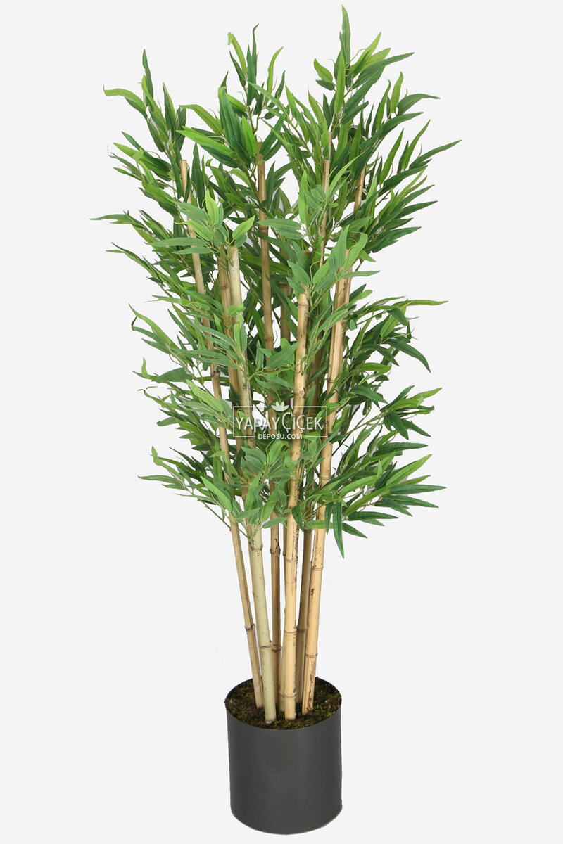 Antrasit Renk Metal Saksıda Yapay Bambu Ağacı 10 Çubuklu 160 cm