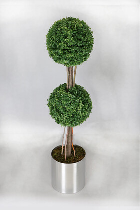Yapay Çiçek Deposu - Yapay Ağaç Şimşir Top 115 cm 2li Model Paslanmaz Alüminyum Saksılı