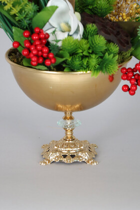 Zamak Ayaklı Metal Gold Saksıda Kokina Manolya Aranjmanı 65 cm - 2