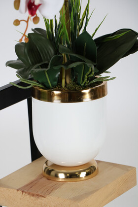 Metal Beyaz-Gold Saksıda 3 Dal Orkide Aranjmanı - Thumbnail