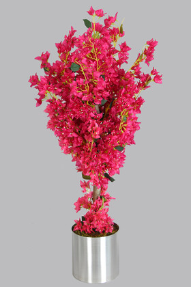 Yapay Çiçek Deposu - Metal Saksıda Bodur Yapay Ağaç Begonvil 130 cm Fuşya