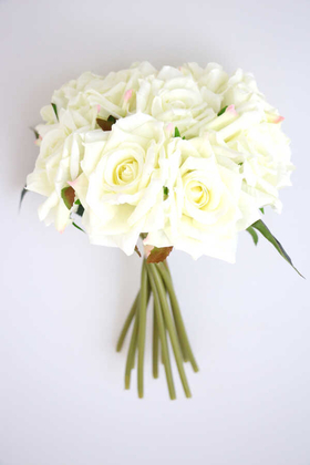 Yapay Çiçek Deposu - 10lu Lüx Gul Demeti 25 cm Beyaz