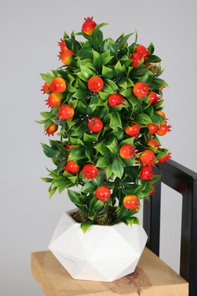Yapay Çiçek Deposu - Beton Saksıda Yapay Nar Ağacı 40 cm