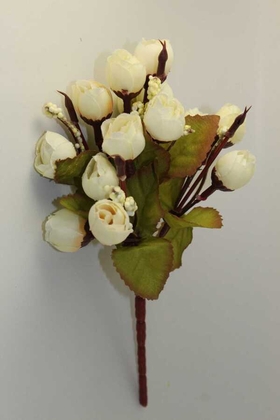 Yapay Çiçek Deposu - Mini Gonca Gül Demeti (Beyaz)