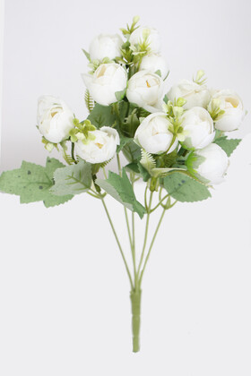 Yapay Çiçek Deposu - Yapay Mini Gonca Şakayık Gül Demeti 32 cm Beyaz