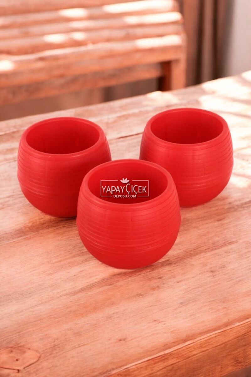 Mini Kaktüs Sukulent Saksısı 3lü Set Kırmızı Elvan Model 12.5 Cm 1.3 Litre
