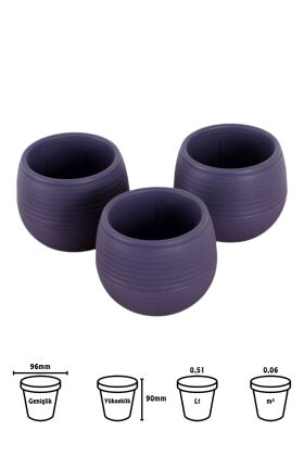 Mini Kaktüs Sukulent Saksısı 3lü Set Koyu Mor Elvan Model 9 Cm - 2