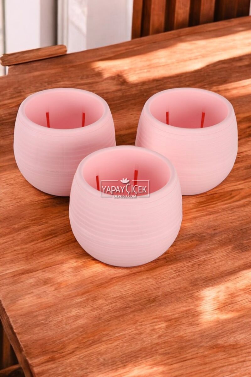 Mini Kaktüs Sukulent Saksısı 3lü Set Pembe Elvan Model 12.5 Cm 1.3 Litre