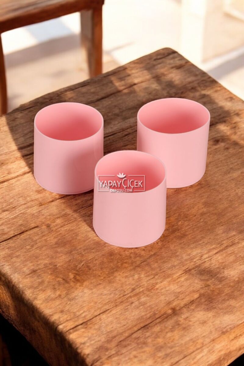 Mini Kaktüs Sukulent Saksısı 3lü Set Pembe Trend Model 6 Cm