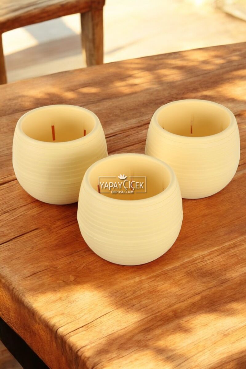 Mini Kaktüs Sukulent Saksısı 3lü Set Sarı Elvan Model 12.5 Cm 1.3 Litre