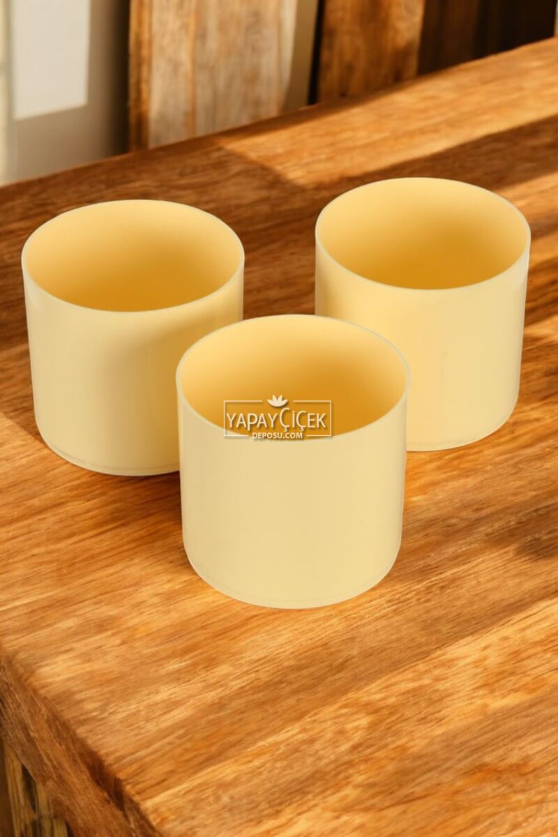 Mini Kaktüs Sukulent Saksısı 3lü Set Sarı Trend Model 10 Cm