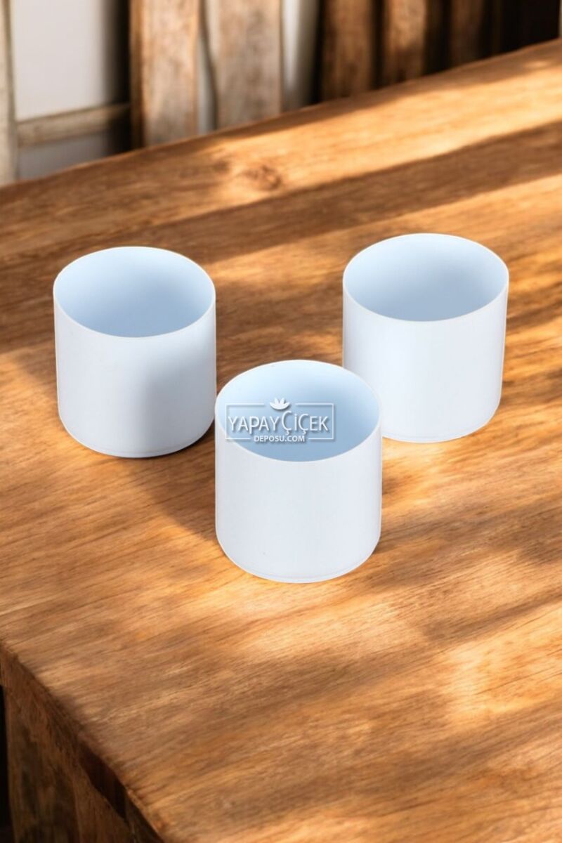 Mini Kaktüs Sukulent Saksısı 3lü Set Soft Mavi Trend Model 6 Cm