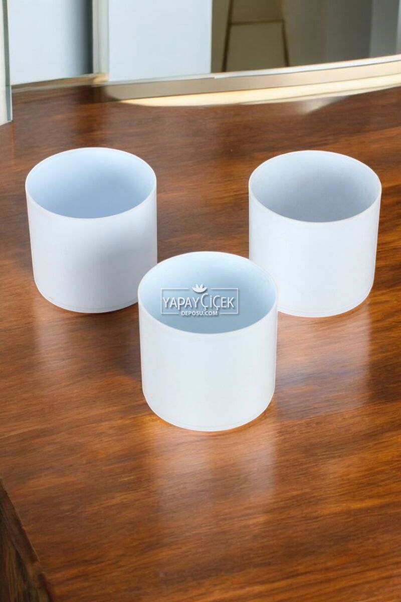 Mini Kaktüs Sukulent Saksısı 3lü Set Soft Mavi Trend Model 8 Cm
