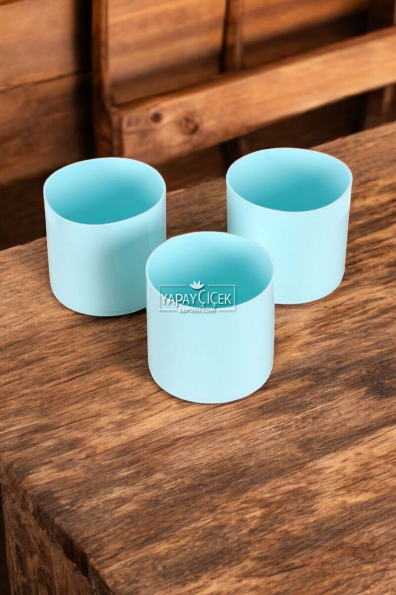 Mini Kaktüs Sukulent Saksısı 3lü Set Turkuaz Trend Model 10 Cm