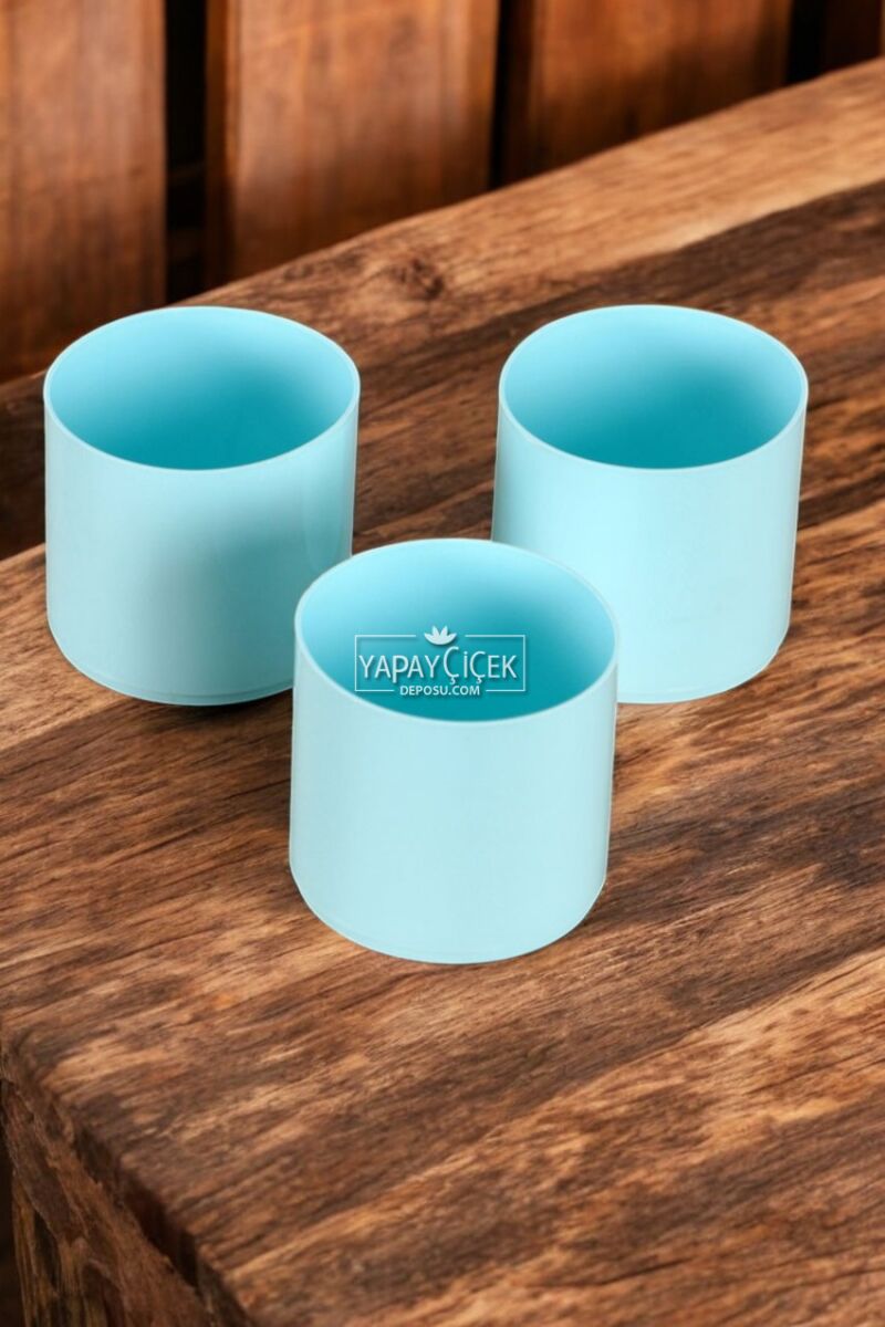 Mini Kaktüs Sukulent Saksısı 3lü Set Turkuaz Trend Model 6 Cm