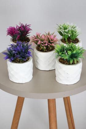 Yapay Çiçek Deposu - Mini Beton Saksıda Yapay Agrimonia Bitkisi 5li Set