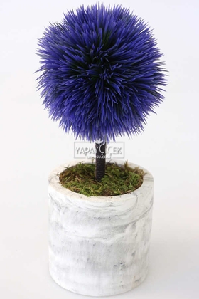 Yapay Çiçek Deposu - Yapay Ağaç Handmade Mermer Görünümlü Beton Saksıda Mini Top Kirpi Mor-Grafitigri Saksı
