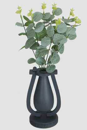 Yapay Çiçek Deposu - Dekoratif Mini Vazoda Yapay Okaliptus Bitkisi 40 cm Mat Yeşil