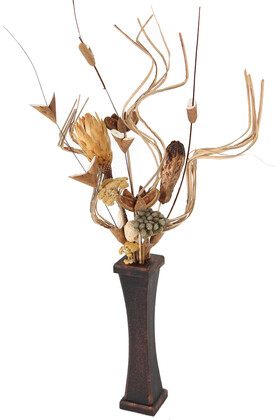 Yapay Çiçek Deposu - Minyatür Ahşap Vazoda Tropik Kuru Çiçek 70 cm Model 4