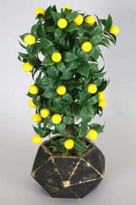 Yapay Çiçek Deposu - Beton Saksıda Yapay Misket Limon Ağacı 40 cm