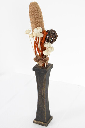 Yapay Çiçek Deposu - Minyatür Ahşap Vazoda Tropik Kuru Çiçek 70 cm Model 1