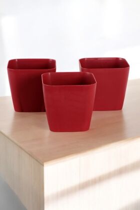 Modern Safir Kare Saksı 3lü Set Bordo 1,8 Litre - 4