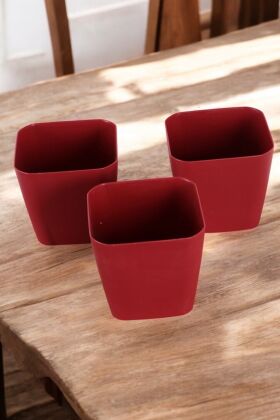Modern Safir Kare Saksı 3lü Set Bordo 1,8 Litre - Yapay Çiçek Deposu