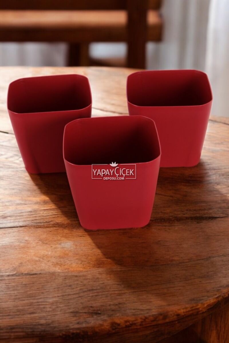 Modern Safir Kare Saksı 3lü Set Bordo 5,6 Litre