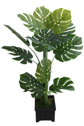 Yapay Deve Tabanı Ağacı Ahşap Saksıda 120 cm ( Monstera Deliciosa) - Yapay Çiçek Deposu