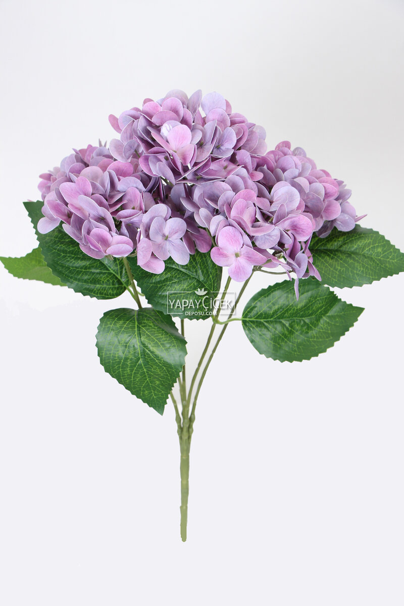Yapay Lüx 5 Dallı Islak Ortanca Demeti 45 Cm Mor