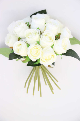 Yapay Çiçek Deposu - Yapay Çiçek 15li Tomur Gül Buketi Kırık Beyaz