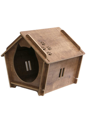 Yapay Çiçek Deposu - Dekoratif Ahşap Kedi Evi Model 1