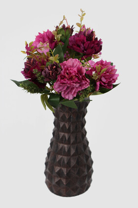 Yapay Çiçek Deposu - Lüx Beton Vintage Vazoda Yapay Kasımpatı Tanzimi 30 cm Mürdüm-Pembe