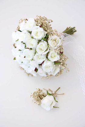 Yapay Çiçek Deposu - Gelin buketi Beyaz Sadeliği 2li Set