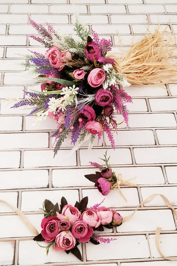 Nois Pastel Güller Ve Lavanta Şöleni Gelin Buketi 3lü Set