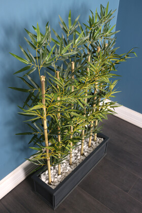 1. Sınıf Kumaş Yapraklı 6 Çubuklu Gri Saksıda Bambu Seperatör (20x70x120cm) - Thumbnail